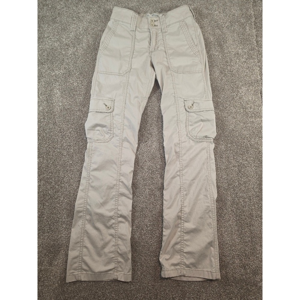 Hollister Mid-Rise Relaxed Boot Cargo Pants Tan Khaki 000R W23 Utility Y2K - Picture 2 of 10